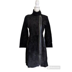 COMME CA Leather Suede Women's Trench Coat Jacket High Neck Size 9 / Small